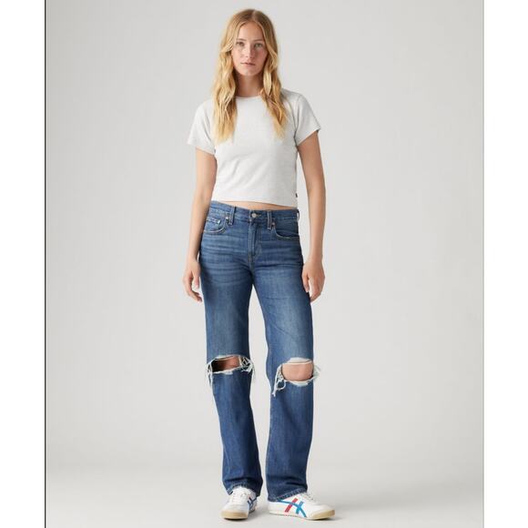 Levi's Denim - Levi's Low Pro Straight Jeans 90's Slouchy Mid Rise Rigid Denim Distressed 26